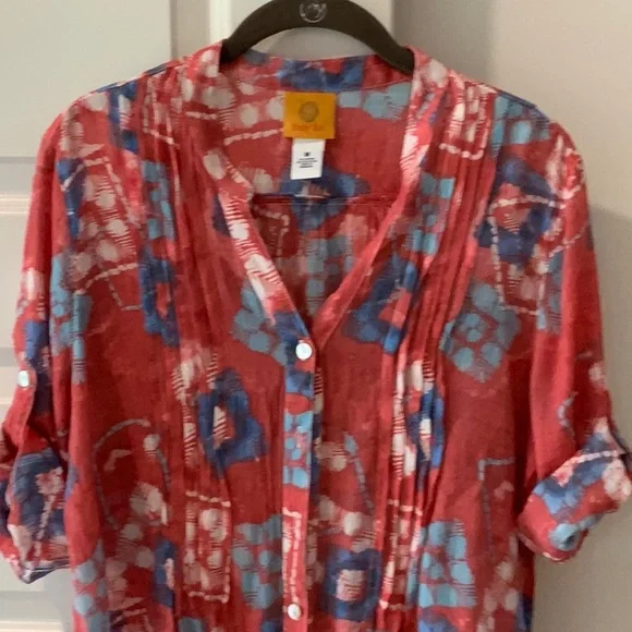 Ruby Rd. Red Buttoned Blouse with Mandarin Collar - Picture 5 of 5